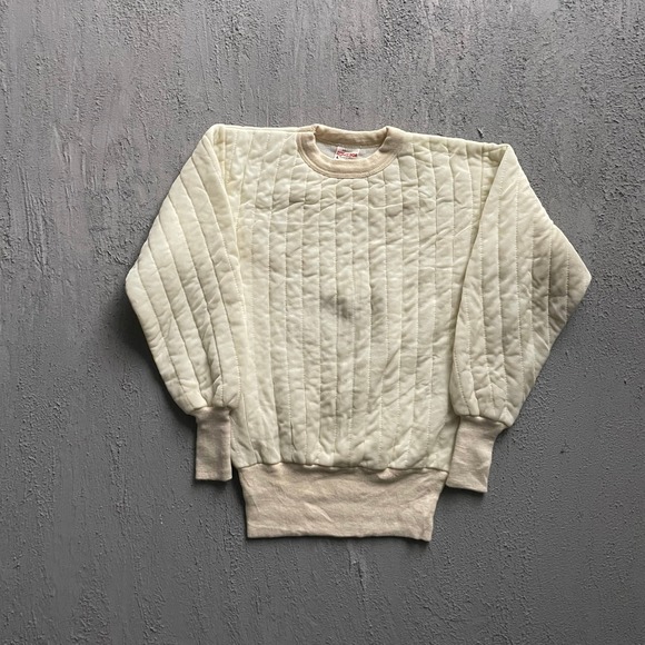 Hollofil 808 Other - Vintage Quilted Insulated Thermal Sweatshirt Mens Medium Cream 80s Hollofil 808